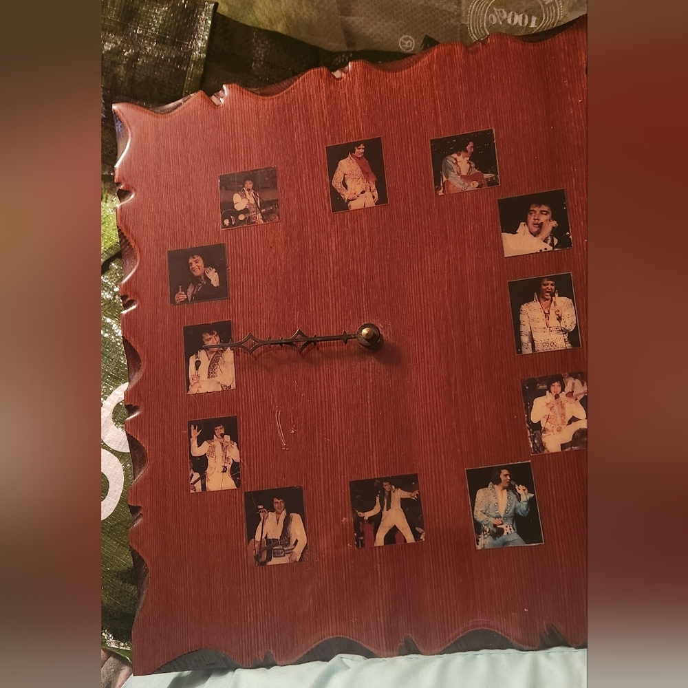 Vintage Elvis Presley Lacquered Wood Wall Clock 11.25x13.25x5/8th